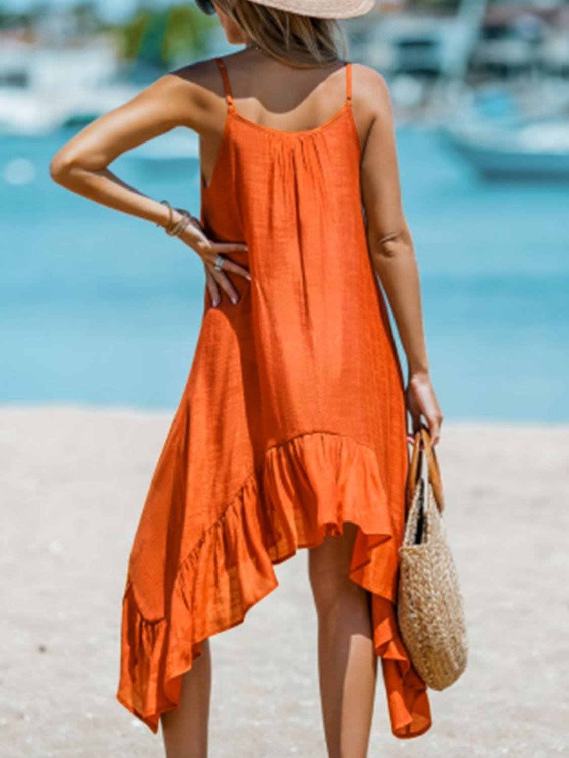 Gray Ruffled Scoop Neck Sleeveless Dress