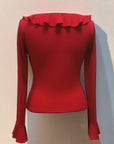 Ruffled V-Neck Long Sleeve T-Shirt