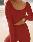 Scoop Neck Long Sleeve Top and Shorts Set