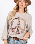 SAGE + FIG Floral Peace Patch Round Neck Top