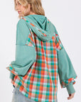 Light Gray SAGE + FIG Full Size Plaid Print Washed Hoodie