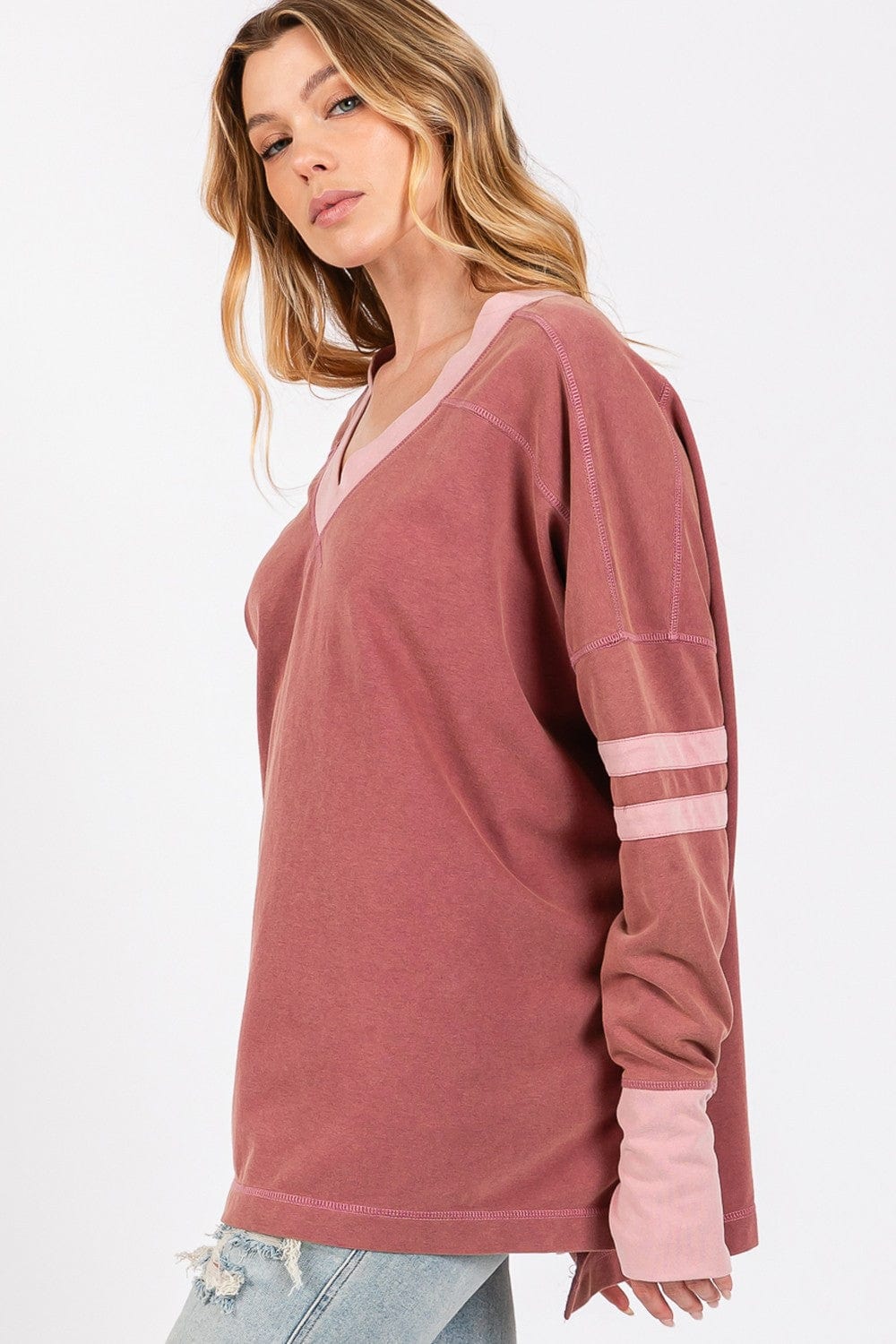 Misty Rose SAGE + FIG Mineral Wash Side Slit Contrast T-Shirt