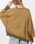 Dark Khaki SAGE + FIG Mineral Wash Side Slit Oversized Sweatshirt