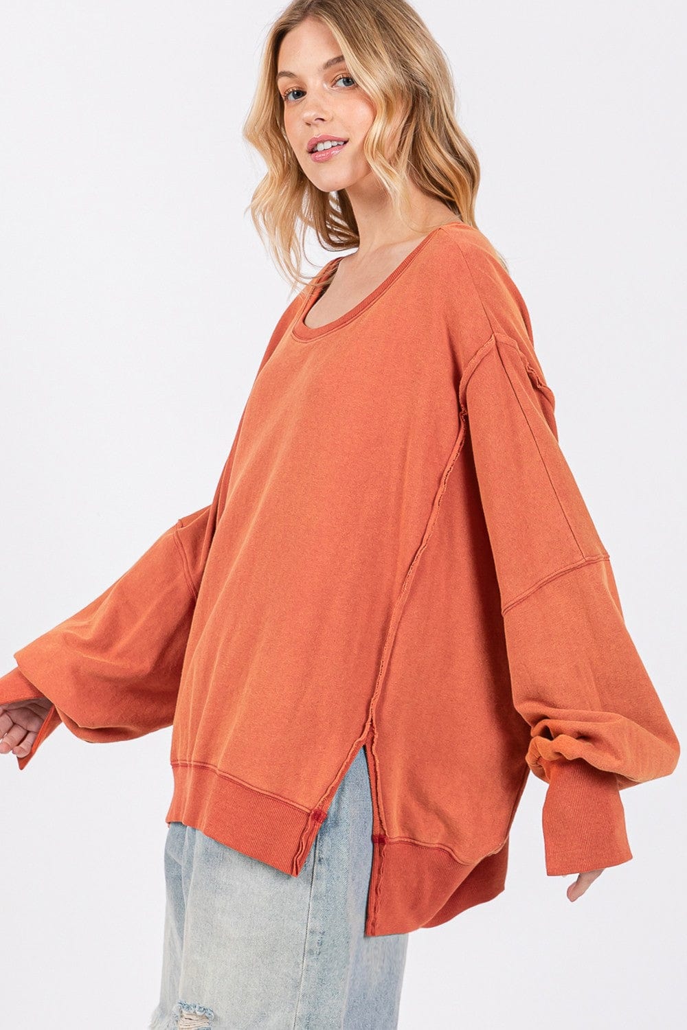 Misty Rose SAGE + FIG Mineral Wash Side Slit Oversized Sweatshirt