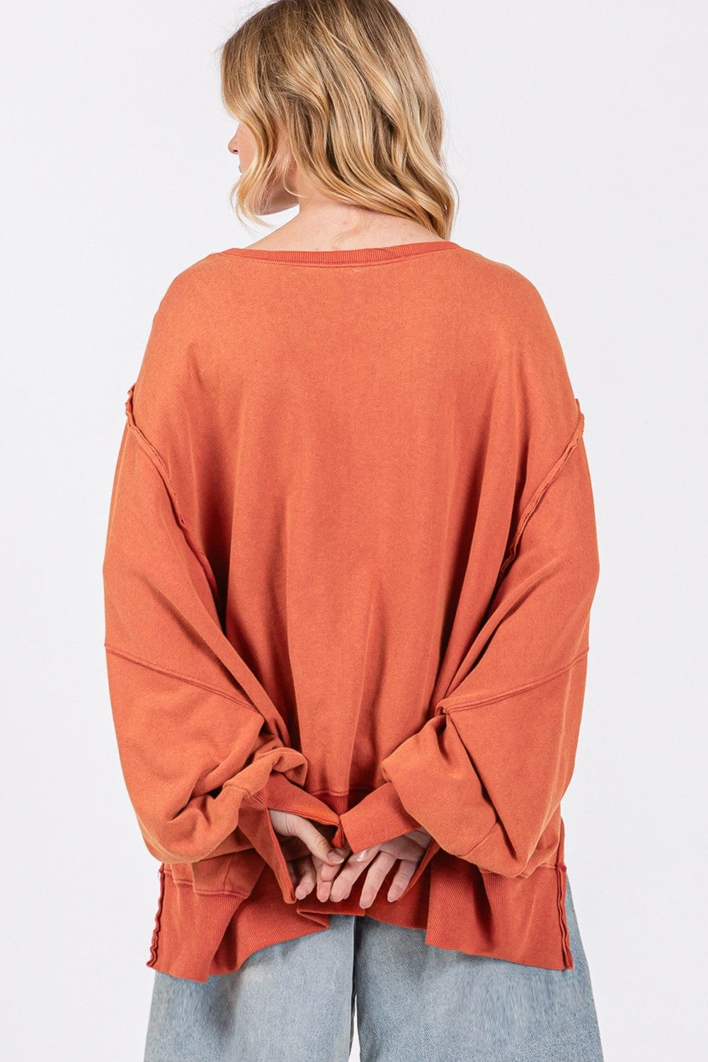 Coral SAGE + FIG Mineral Wash Side Slit Oversized Sweatshirt