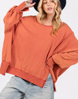 Salmon SAGE + FIG Mineral Wash Side Slit Oversized Sweatshirt