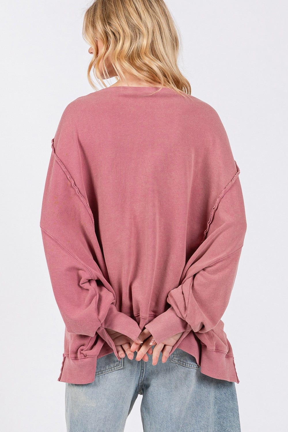 Light Gray SAGE + FIG Mineral Wash Side Slit Oversized Sweatshirt