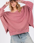 Rosy Brown SAGE + FIG Mineral Wash Side Slit Oversized Sweatshirt