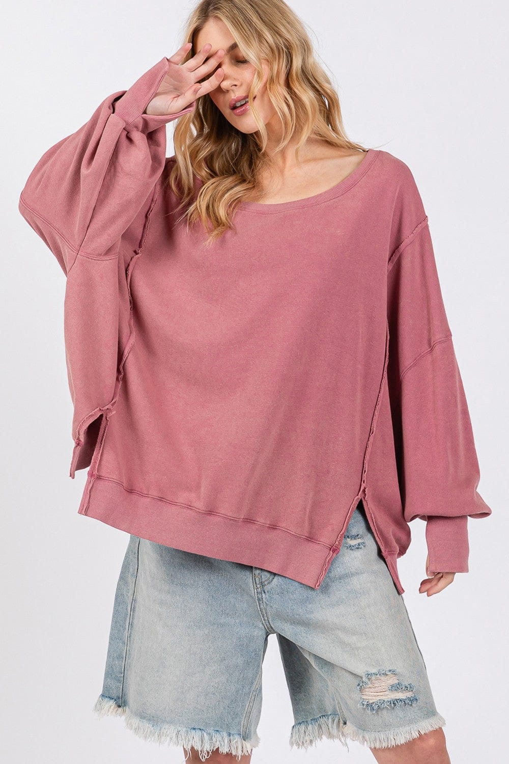 Thistle SAGE + FIG Mineral Wash Side Slit Oversized Sweatshirt