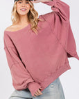 Rosy Brown SAGE + FIG Mineral Wash Side Slit Oversized Sweatshirt