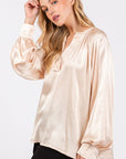 SAGE + FIG Notched Long Sleeve Blouse