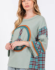 SAGE + FIG Peace Applique Patch Contrast Plaid Top