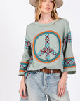 SAGE + FIG Peace Applique Patch Contrast Plaid Top