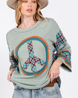 SAGE + FIG Peace Applique Patch Contrast Plaid Top