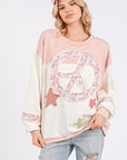 SAGE + FIG Peace & Star Patch Contrast Round Neck Sweatshirt