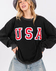 SAGE + FIG USA Letter Patch Round Neck Sweatshirt