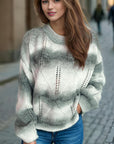 Openwork Round Neck Long Sleeve Sweater