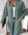 Textured Pocketed Open Front Long Sleeve Cover Up