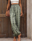 Dim Gray Tied Printed High Waist Pants