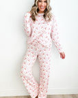 Santa Print Long Sleeve Top and Pants Lounge Set