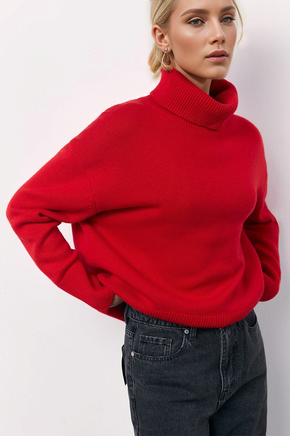 Basic Bae Turtleneck Long Sleeve Dropped Shoulder Sweater