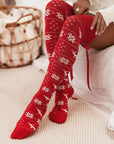 Christmas Element Bowknot Ribbed Trim Over Knee Stockings