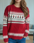 Contrast Round Neck Dropped Shoulder Sweater