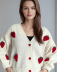 Crochet Strawberry V-Neck Long Sleeve Cardigan