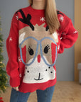 Reindeer Round Neck Dropped Shoulder Sweater