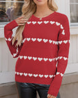 Heart Round Neck Long Sleeve Sweater