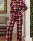 Plaid Long Sleeve Top and Pants Lounge Set