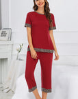 Round Neck Short Sleeve Top and Capris Pants Lounge Set