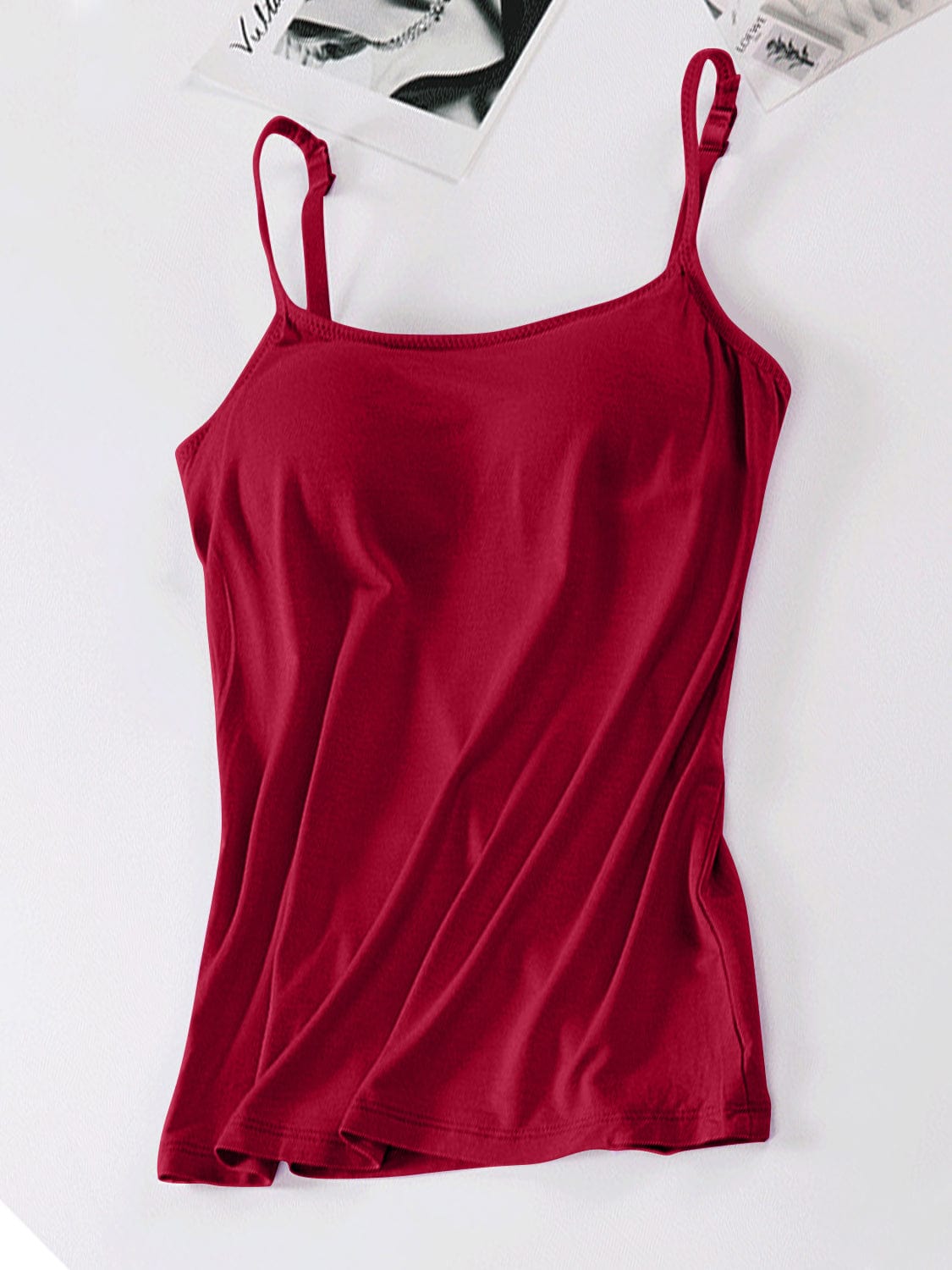 Dark Red Scoop Neck Adjustable Strap Cami