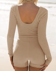 Scoop Neck Long Sleeve Top and Shorts Set