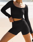 Scoop Neck Long Sleeve Top and Shorts Set