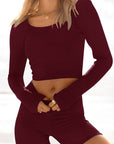 Scoop Neck Long Sleeve Top and Shorts Set