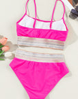 Deep Pink Scoop Neck Spaghetti Strap Two-Piece Swim Set