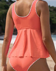 Tomato Scoop Neck Wide Strap Tankini Set