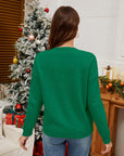 Sequin Candy Cane Round Neck Long Sleeve Sweater