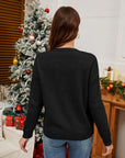 Sequin Candy Cane Round Neck Long Sleeve Sweater