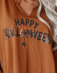 Sequin Letter Graphic Notched Long Sleeve Sweatshirt