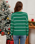 Sequin Santa Striped Round Neck Long Sleeve Sweater