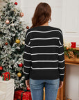 Sequin Santa Striped Round Neck Long Sleeve Sweater