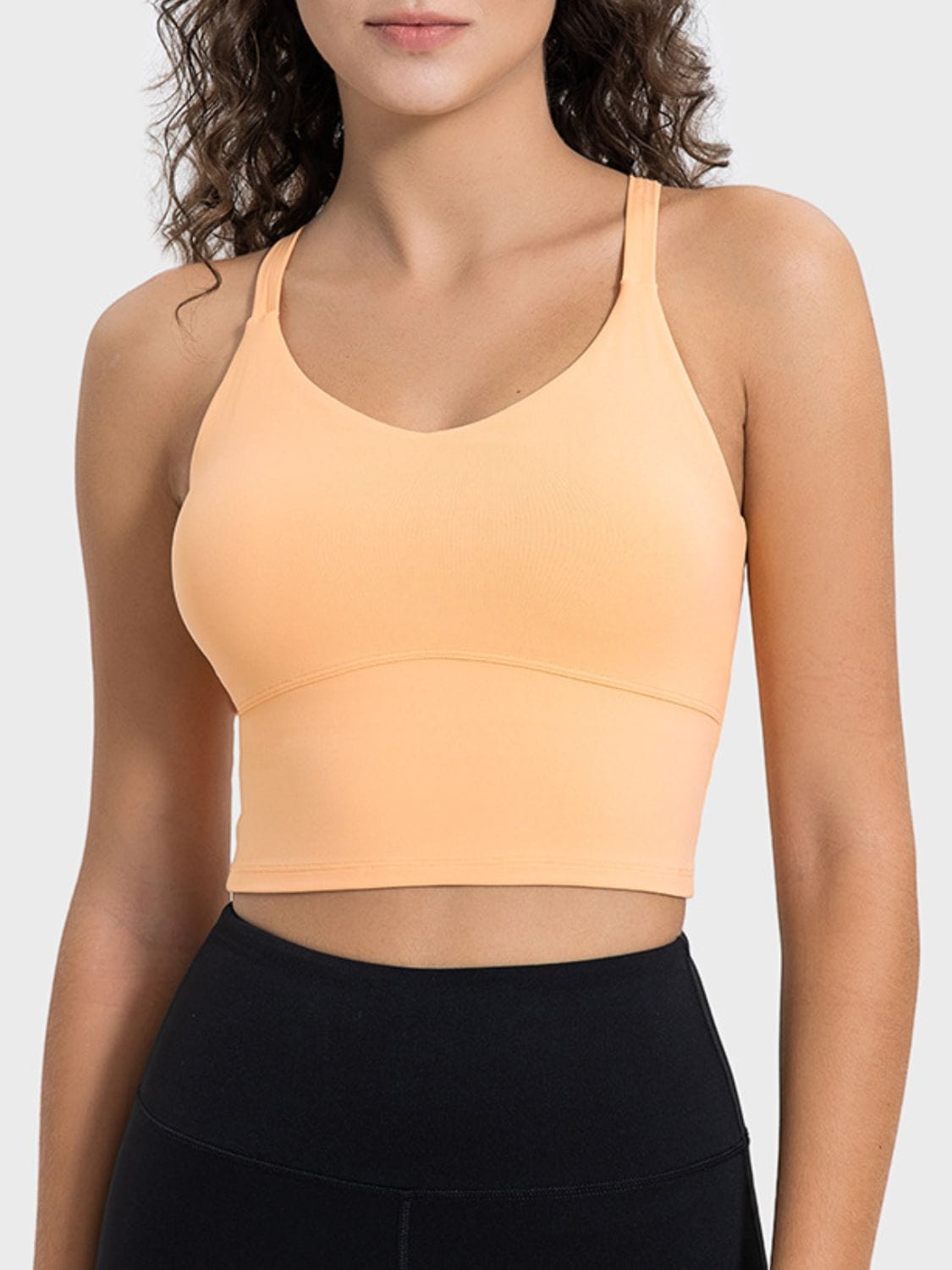 Tan Crisscross Round Neck Active Tank