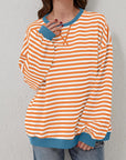 Light Gray Contrast Striped Long Sleeve Sweatshirt