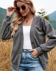 Shiny Button Down V-Neck Dropped Shoulder Jacket