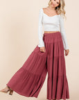 Mittoshop Tier Detail Smocked Elastic Waist Wide Leg Pants