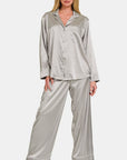 Zenana Satin Long Sleeve Shirt and Pants Pajama Set