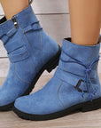 Suede Side Zip Round Toe Boots