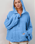 Double Take Half Zip Long Sleeve Hoodie with Kangaroo Pocket